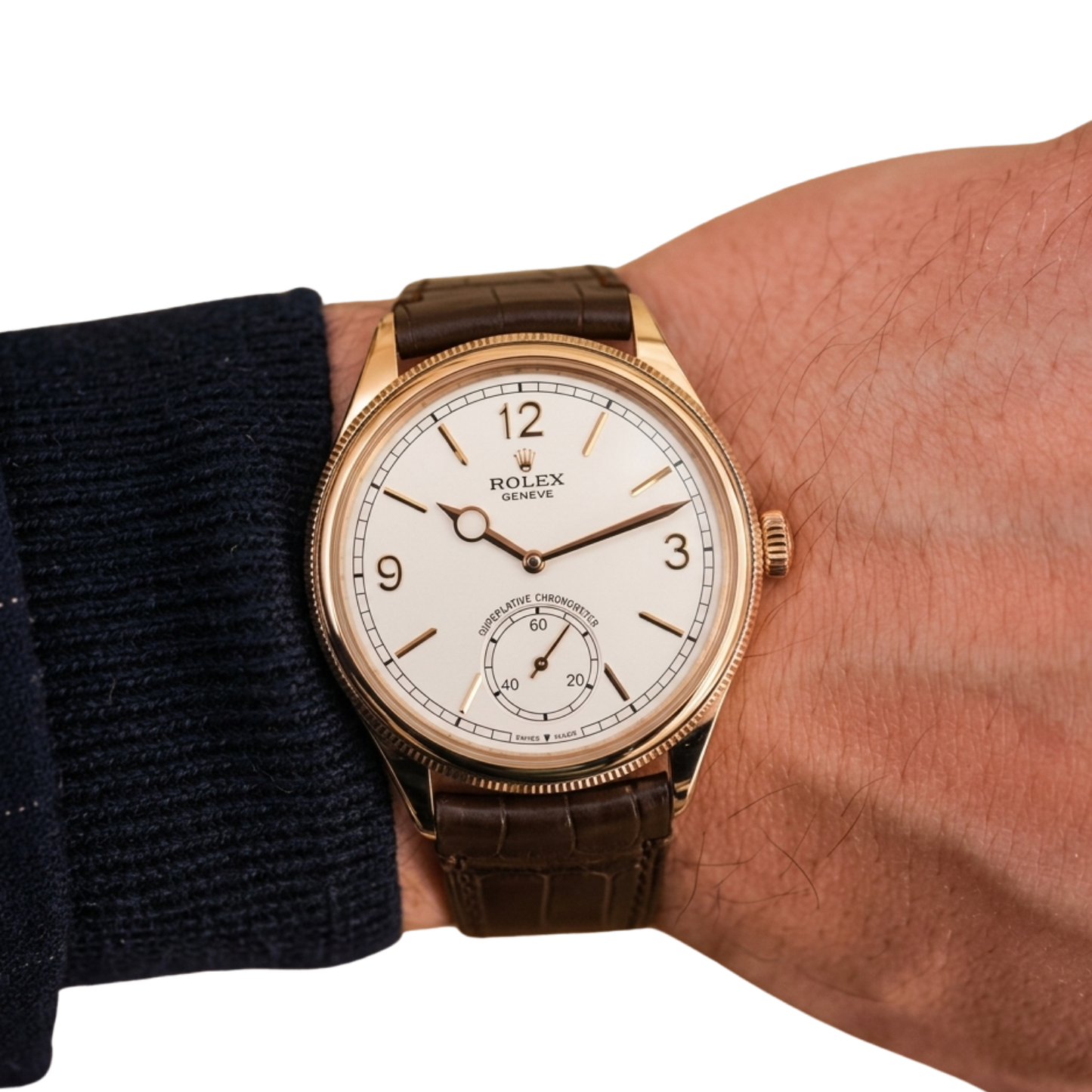 Perpetual 1908 39mm Yellow Gold White Dial Brown Alligator Leather Strap m52508-0006