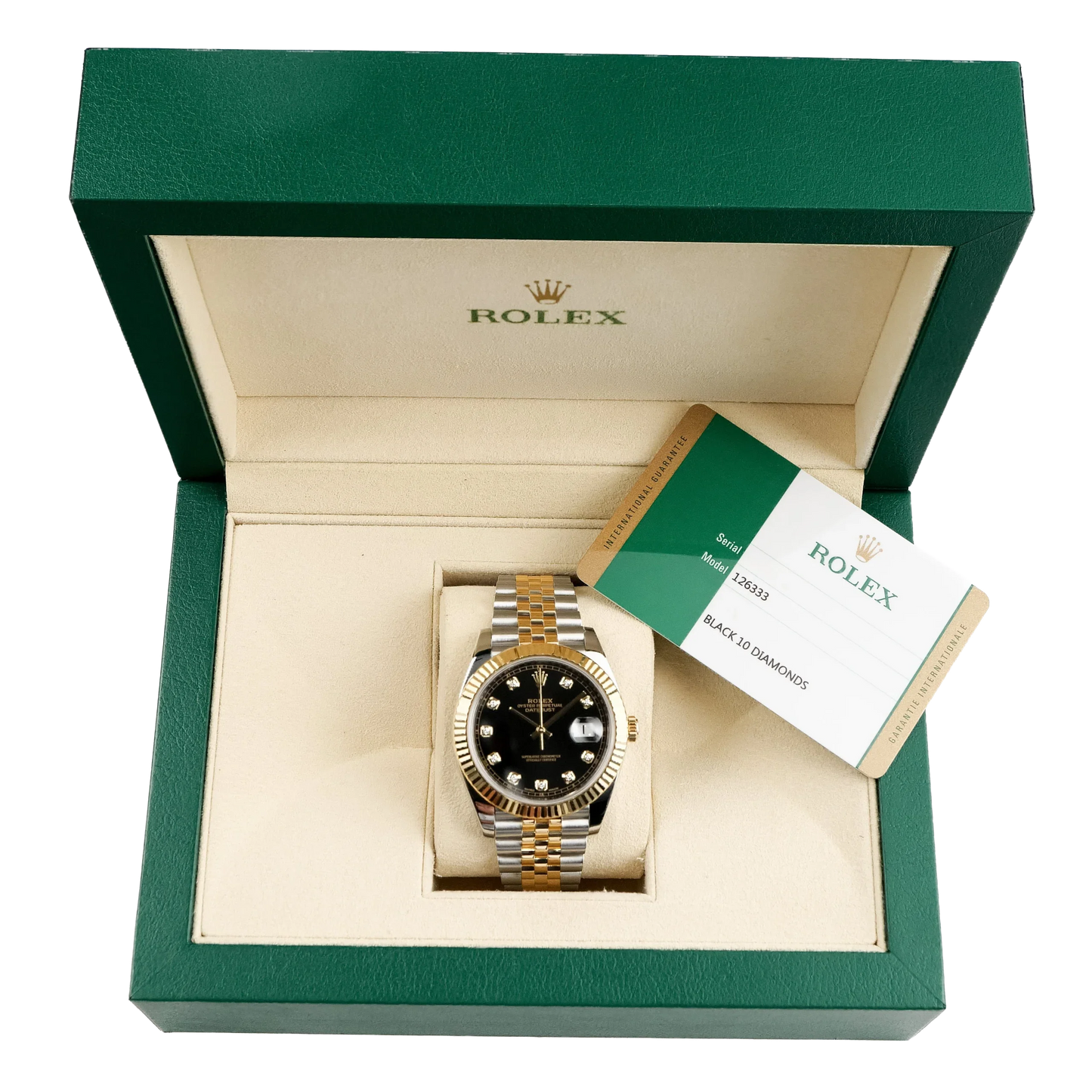 Datejust 41mm Stainless Steel Yellow Gold Black Diamond Dial Jubilee 126333-006