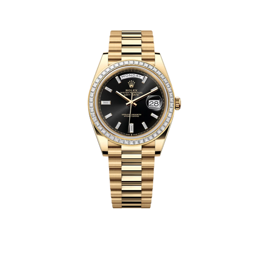 Day-Date 40mm Yellow Gold Onyx Baguette Diamond Dial Baguette Bezel m228398tbr-0001