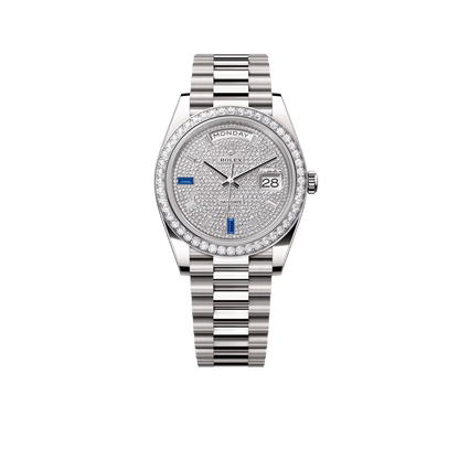 Day-Date 40 President White Gold Diamond Paved Dial with Sapphires 228349RBR