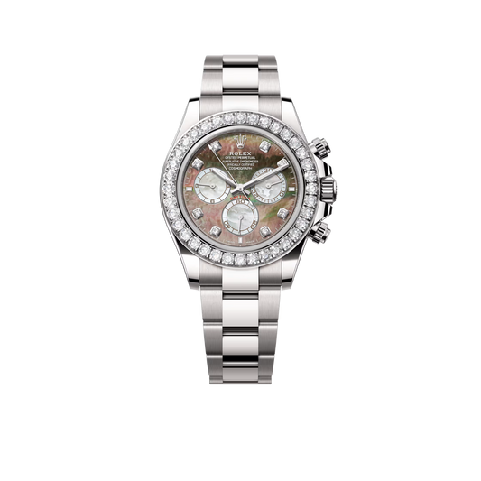 Daytona 40mm Oyster White Gold Black and White Mother of Pearl Diamond Dial & Bezel 126579RBR