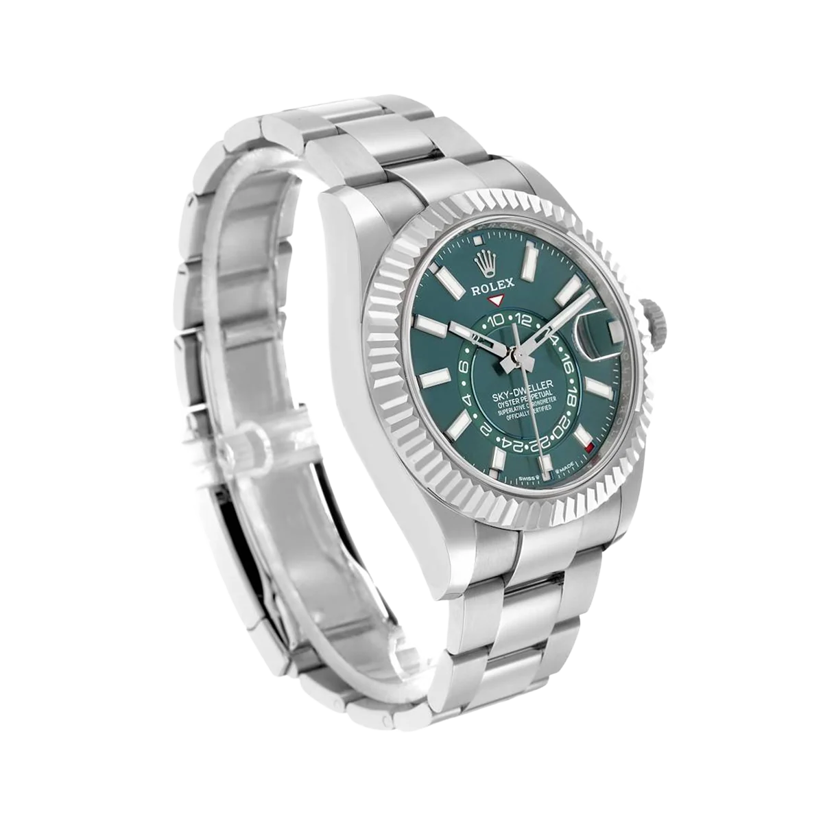 Sky-Dweller 42mm Steel White Gold Green Dial Mens Watch 336934