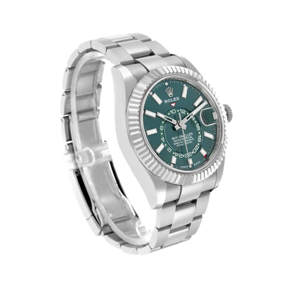 Sky-Dweller 42mm Steel White Gold Green Dial Mens Watch 336934