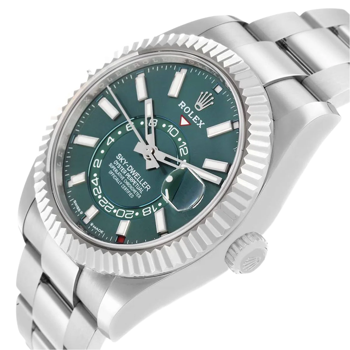 Sky-Dweller 42mm Steel White Gold Green Dial Mens Watch 336934