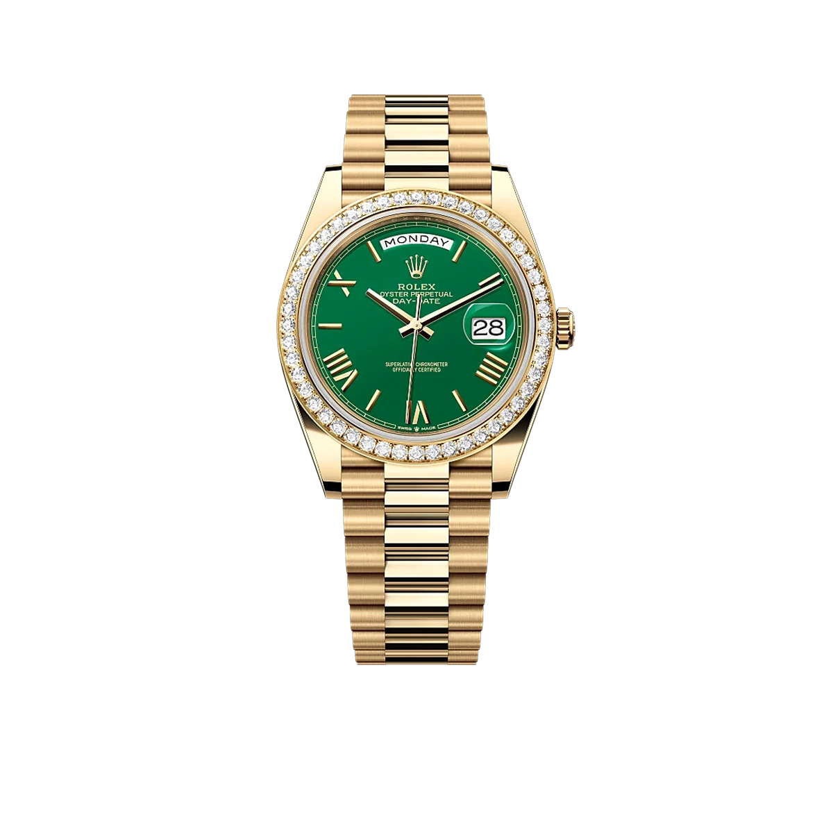 Day-Date 40 Yellow Gold Green Roman Numeral Dial Diamond Bezel M228348RBR-0040