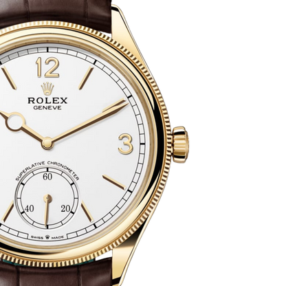 Perpetual 1908 39mm Yellow Gold White Dial Brown Alligator Leather Strap m52508-0006