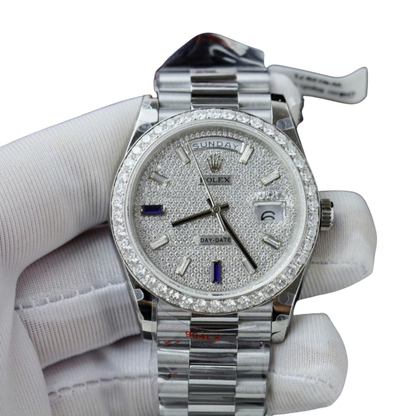 Day-Date 40 President White Gold Diamond Paved Dial with Sapphires 228349RBR