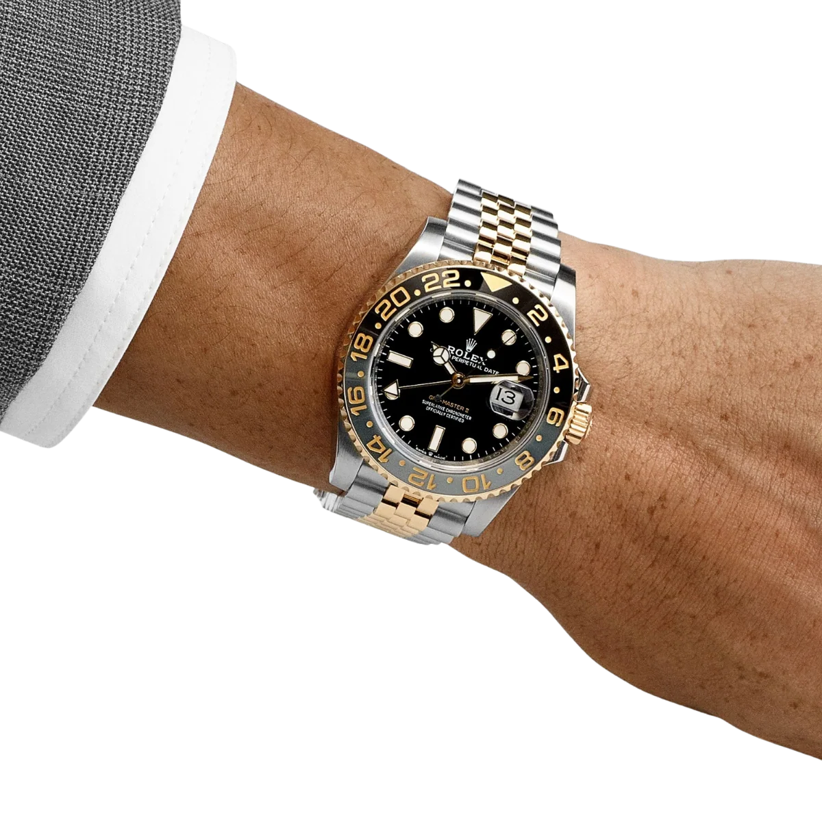 GMT-Master II  40mm Stainless Steel Yellow Gold Black Dial Jubilee 126713GRNR-0001