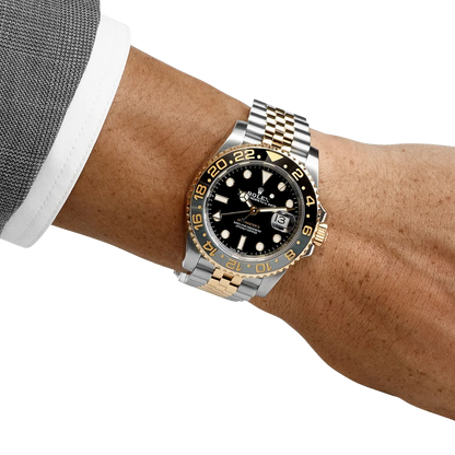 GMT-Master II  40mm Stainless Steel Yellow Gold Black Dial Jubilee 126713GRNR-0001