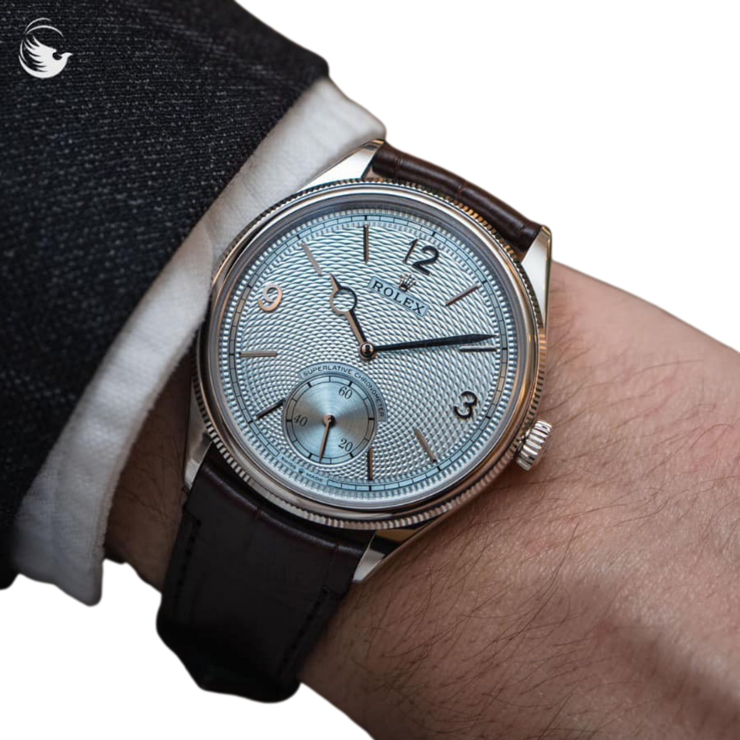 Perpetual 1908 39mm White Gold Platinum Ice Blue Dial Black Alligator Leather Strap m52506-0003