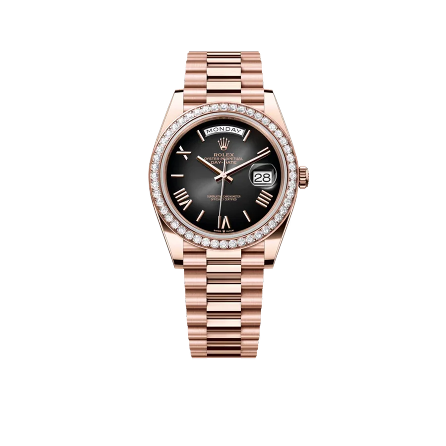 Day-Date 40 228345 Rose Gold Black Dial Diamond Bezel