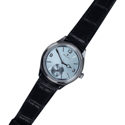 Perpetual 1908 39mm White Gold Platinum Ice Blue Dial Black Alligator Leather Strap m52506-0003