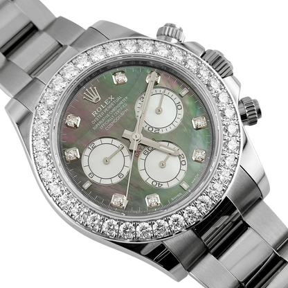 Daytona 40mm Oyster White Gold Black and White Mother of Pearl Diamond Dial & Bezel 126579RBR