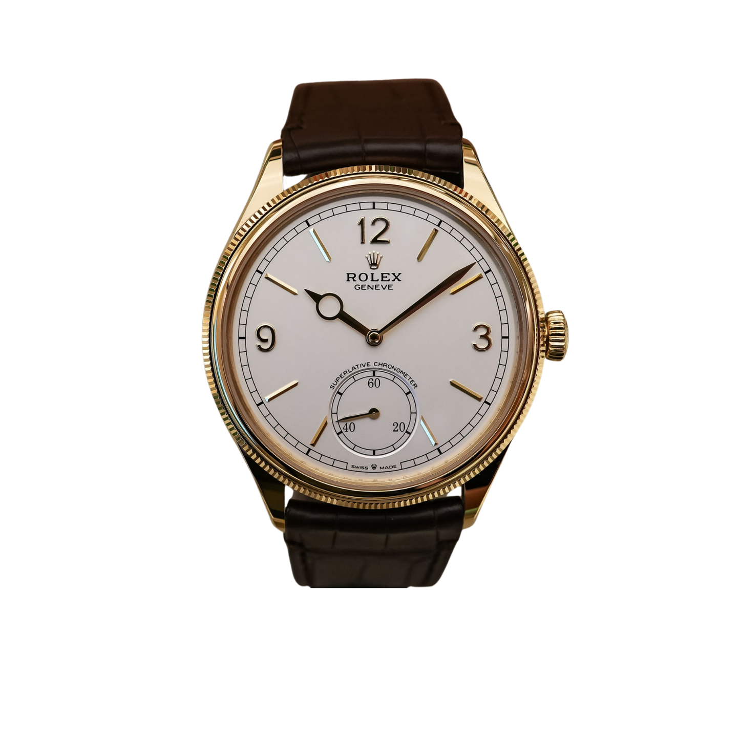 Perpetual 1908 39mm Yellow Gold White Dial Brown Alligator Leather Strap m52508-0006