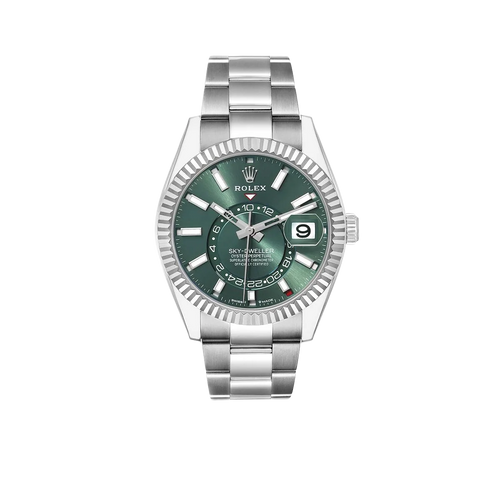 Sky-Dweller 42mm Steel White Gold Green Dial Mens Watch 336934