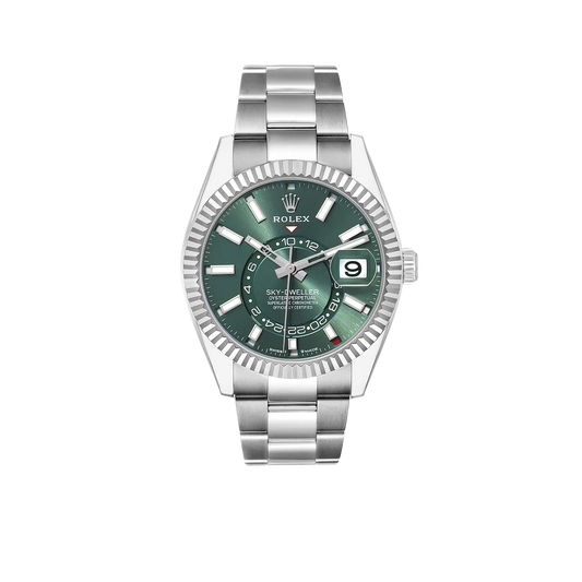 Sky-Dweller 42mm Steel White Gold Green Dial Mens Watch 336934