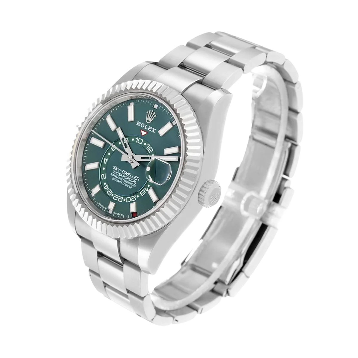 Sky-Dweller 42mm Steel White Gold Green Dial Mens Watch 336934