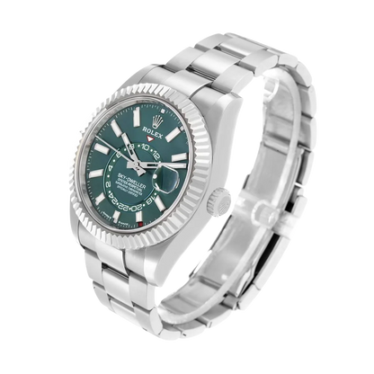 Sky-Dweller 42mm Steel White Gold Green Dial Mens Watch 336934