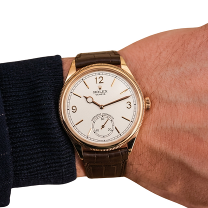 Perpetual 1908 39mm Yellow Gold White Dial Brown Alligator Leather Strap m52508-0006