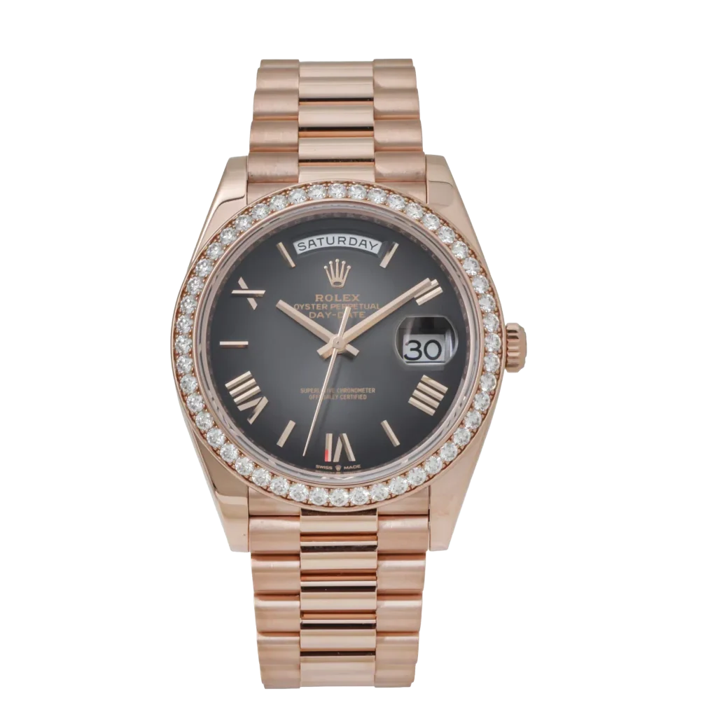 Day-Date 40 228345 Rose Gold Black Dial Diamond Bezel