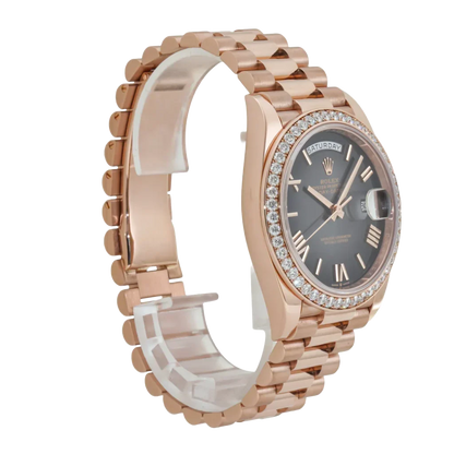 Day-Date 40 228345 Rose Gold Black Dial Diamond Bezel