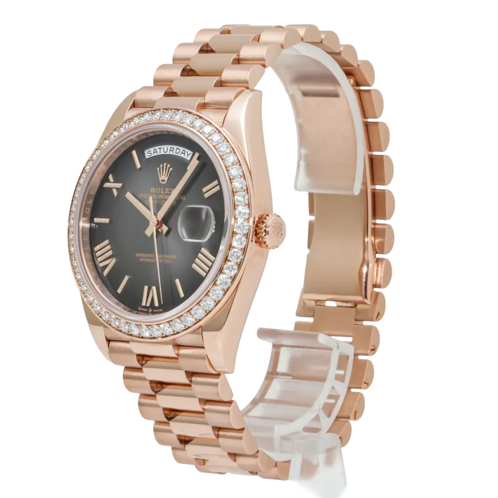 Day-Date 40 228345 Rose Gold Black Dial Diamond Bezel
