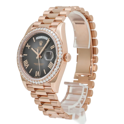 Day-Date 40 228345 Rose Gold Black Dial Diamond Bezel