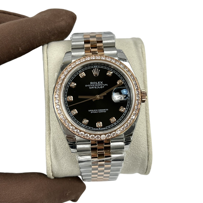 Datejust 36mm Black Dial Steel Yellow Gold Diamond Mens Watch 116243