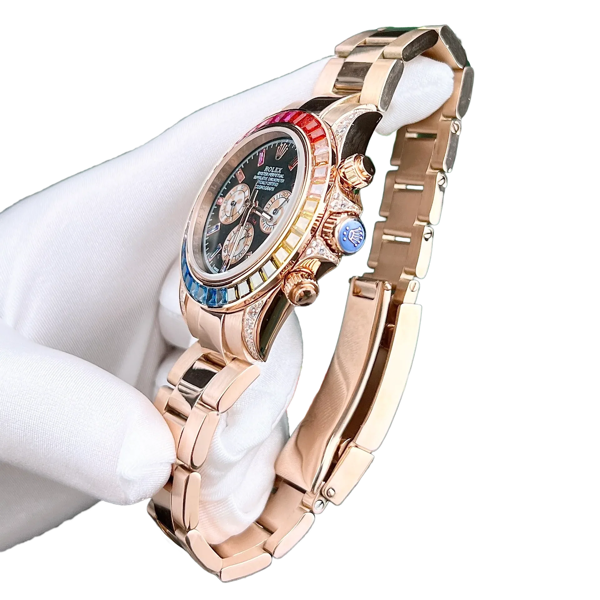 Daytona 116595RBOW Rainbow Rose Gold Black Dial Sapphire Bezel