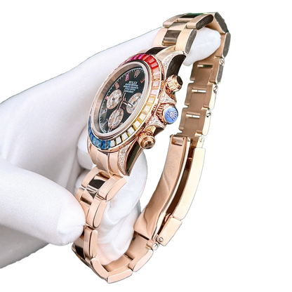 Daytona 116595RBOW Rainbow Rose Gold Black Dial Sapphire Bezel