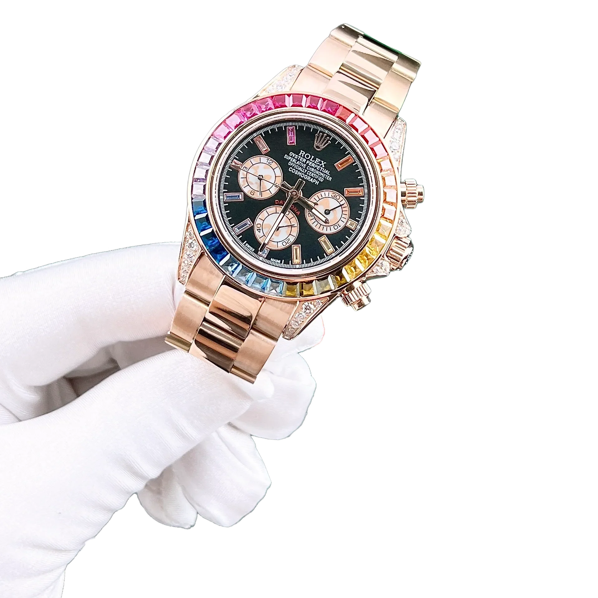 Daytona 116595RBOW Rainbow Rose Gold Black Dial Sapphire Bezel
