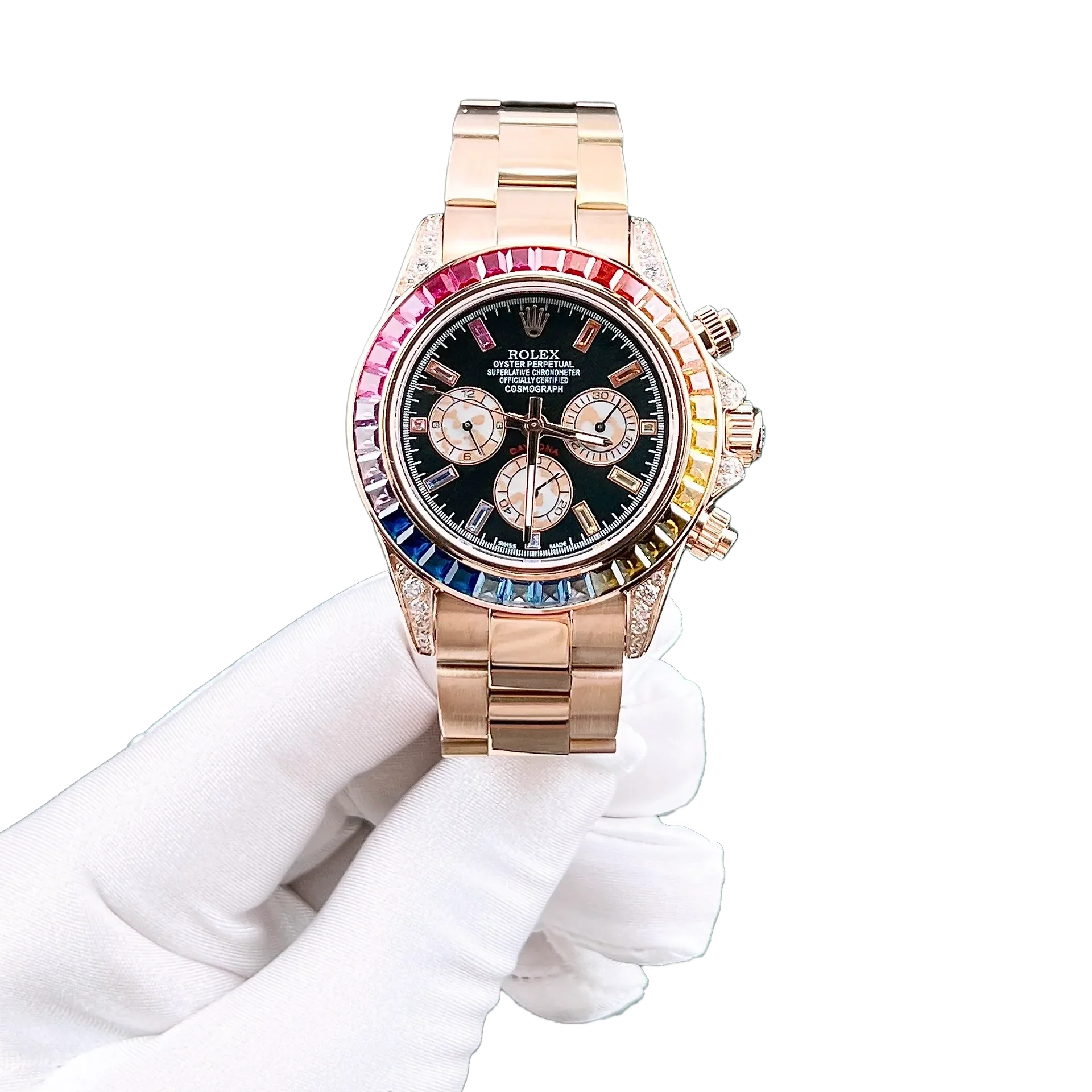 Daytona 116595RBOW Rainbow Rose Gold Black Dial Sapphire Bezel
