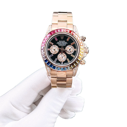 Daytona 116595RBOW Rainbow Rose Gold Black Dial Sapphire Bezel
