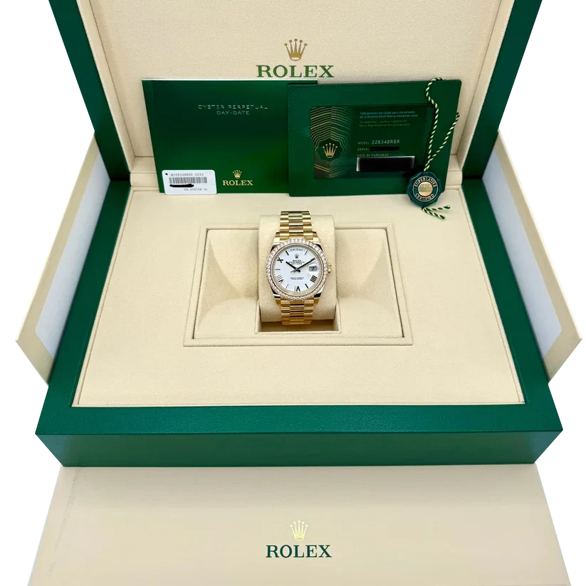 Day-Date 40 228348RBR Yellow Gold Diamond Bezel White Dial