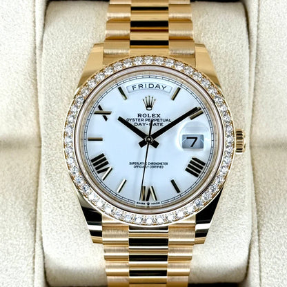 Day-Date 40 228348RBR Yellow Gold Diamond Bezel White Dial
