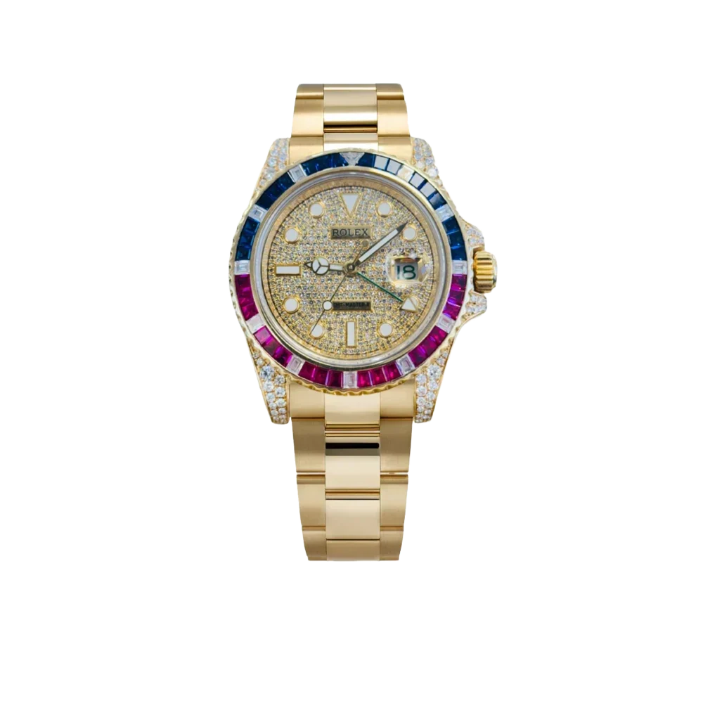 GMT-Master II 40mm Yellow Gold Pepsi Bezel Diamond Set Watch 116718LN