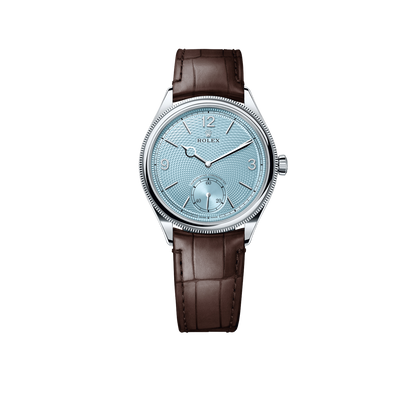 Perpetual 1908 39mm White Gold Platinum Ice Blue Dial Brown Alligator Leather Strap m52506-0002