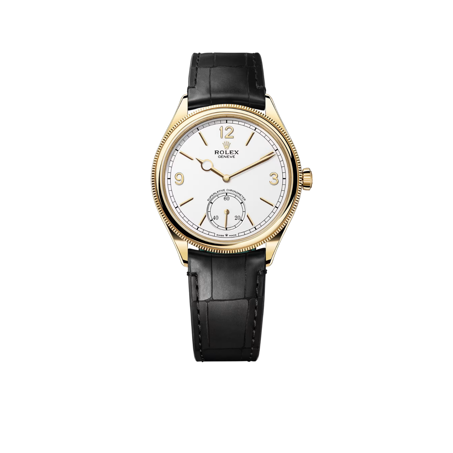 Perpetual 1908 39mm Yellow Gold White Dial Black Alligator Leather Strap m52508-0005
