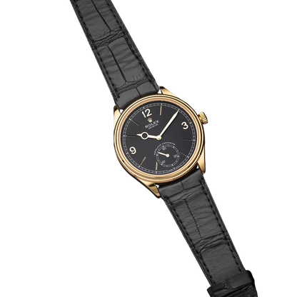 Perpetual 1908 39mm Yellow Gold Black Dial Black Alligator Leather Strap m52508-0002