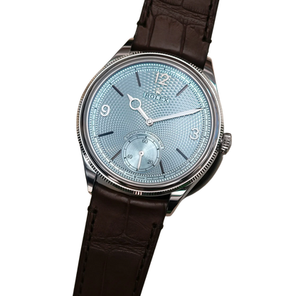 Perpetual 1908 39mm White Gold Platinum Ice Blue Dial Brown Alligator Leather Strap m52506-0002