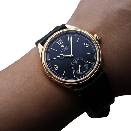 Perpetual 1908 39mm Yellow Gold Black Dial Black Alligator Leather Strap m52508-0002