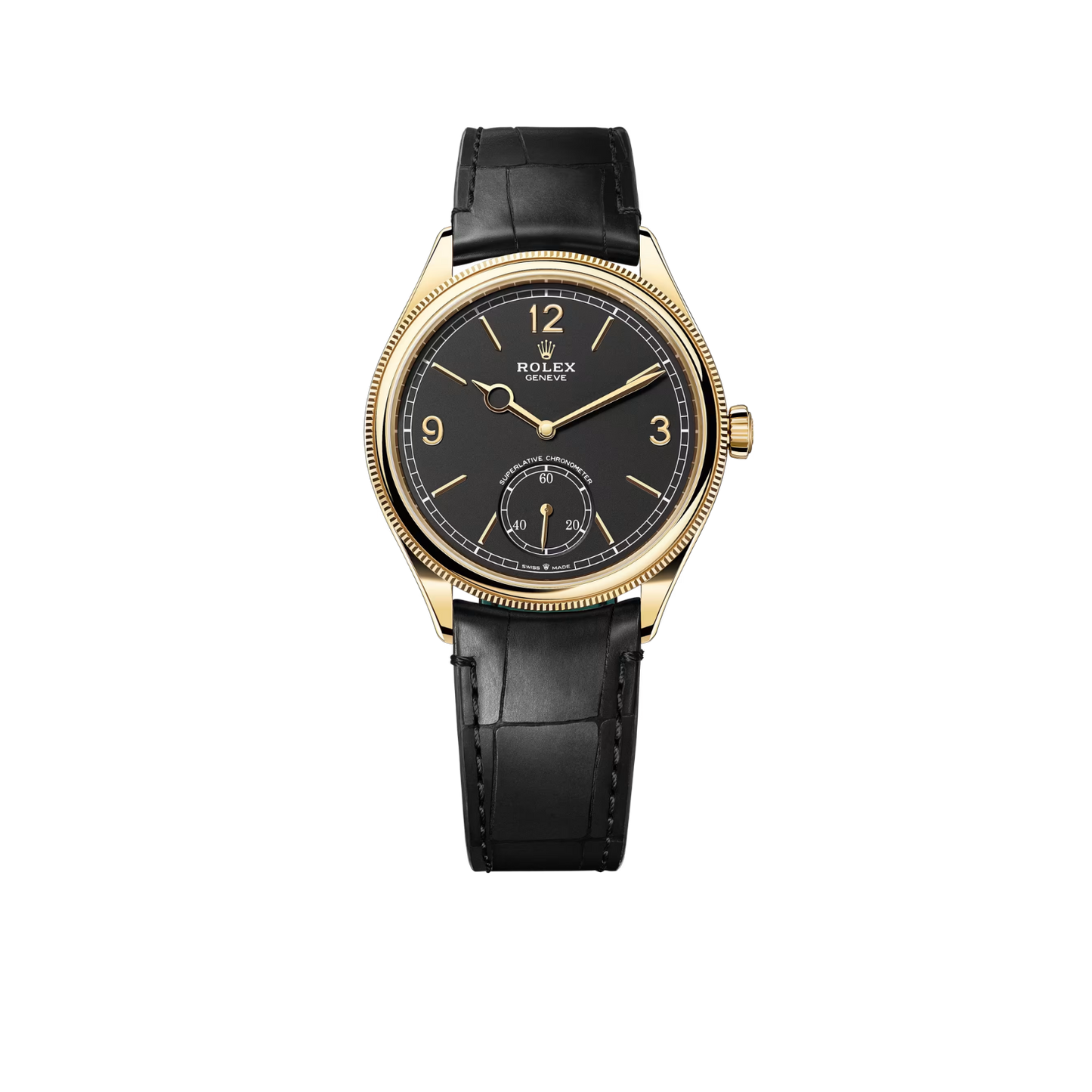 Perpetual 1908 39mm Yellow Gold Black Dial Black Alligator Leather Strap m52508-0002