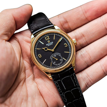 Perpetual 1908 39mm Yellow Gold Black Dial Black Alligator Leather Strap m52508-0002
