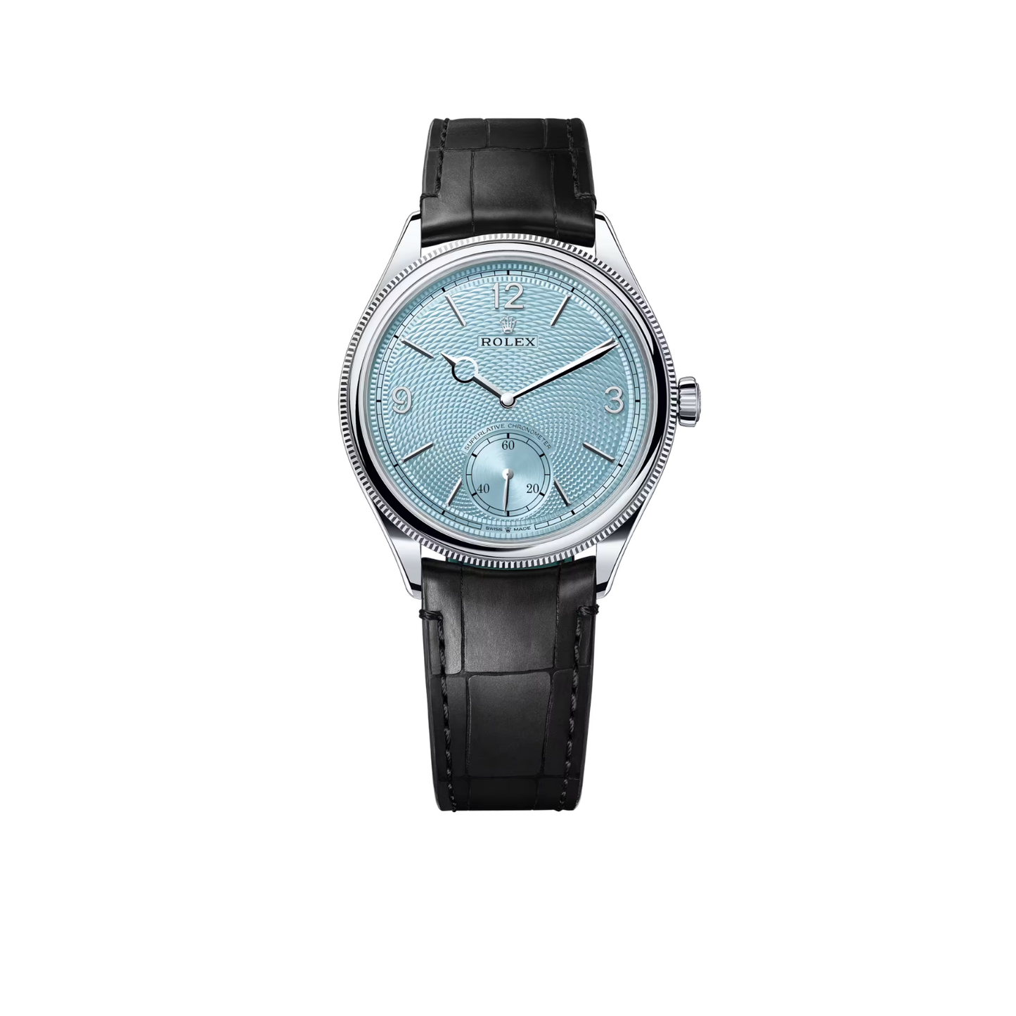 Perpetual 1908 39mm White Gold Platinum Ice Blue Dial Black Alligator Leather Strap m52506-0003