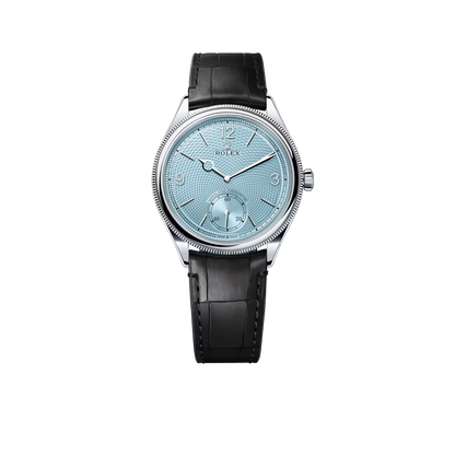 Perpetual 1908 39mm White Gold Platinum Ice Blue Dial Black Alligator Leather Strap m52506-0003