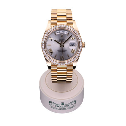 Day-Date 40 mm Yellow Gold Diamond Bezel Silver Dial M228348rbr-0007