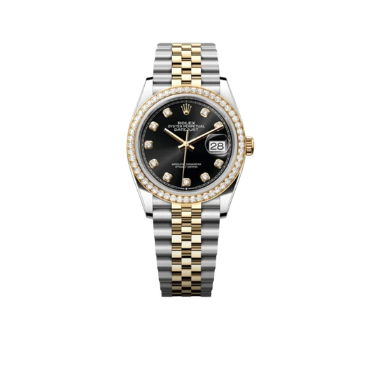 Datejust 36mm Black Dial Steel Yellow Gold Diamond Mens Watch 116243