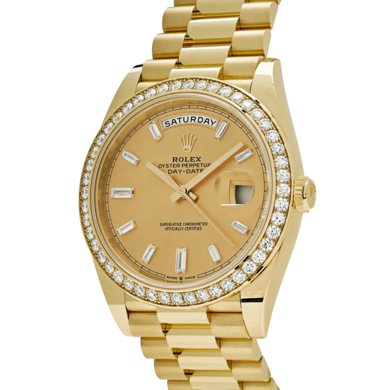 Day-Date 40mm 228348RBR Yellow Gold Diamond Bezel Champagne Diamond Dial