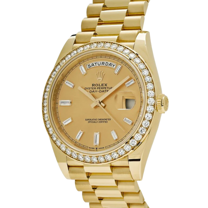 Day-Date 40mm 228348RBR Yellow Gold Diamond Bezel Champagne Diamond Dial