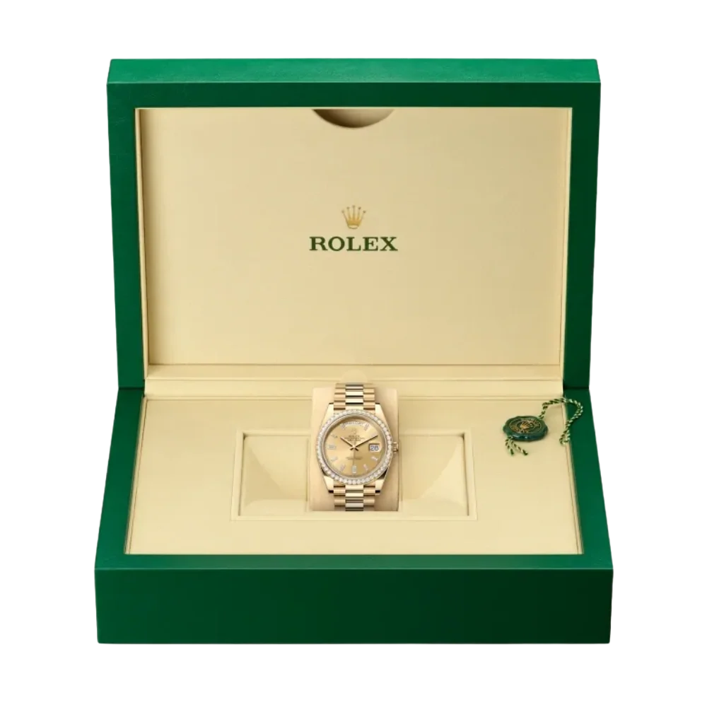 Day-Date 40mm 228348RBR Yellow Gold Diamond Bezel Champagne Diamond Dial
